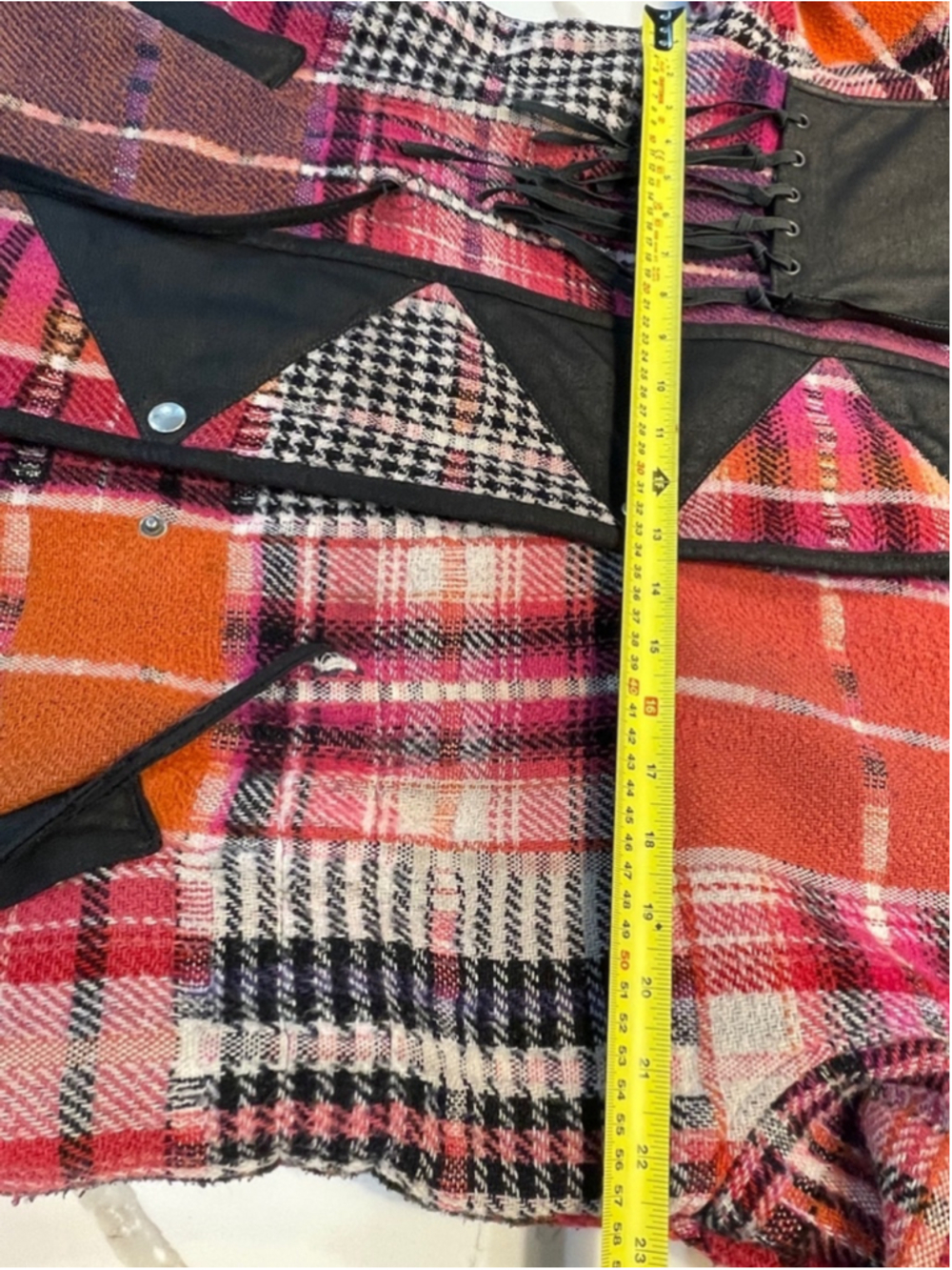 Hilary Radley Vintage Plaid Long Coat S Leather Fringe Fairy Grunge Whimsigoth - Picture 10 of 12
